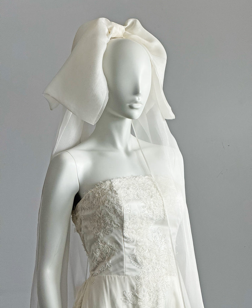 Emma eco-friendly, fair trade silk organza bridal bow/veil