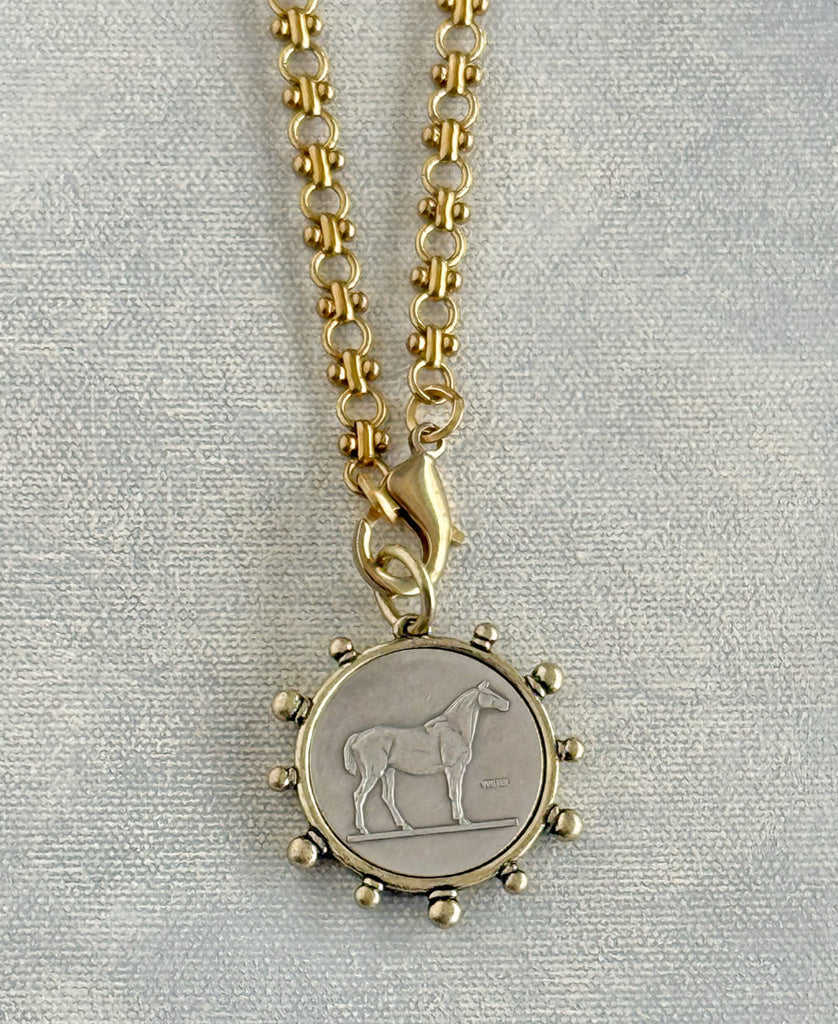Shadowfax brass equestrian pendant